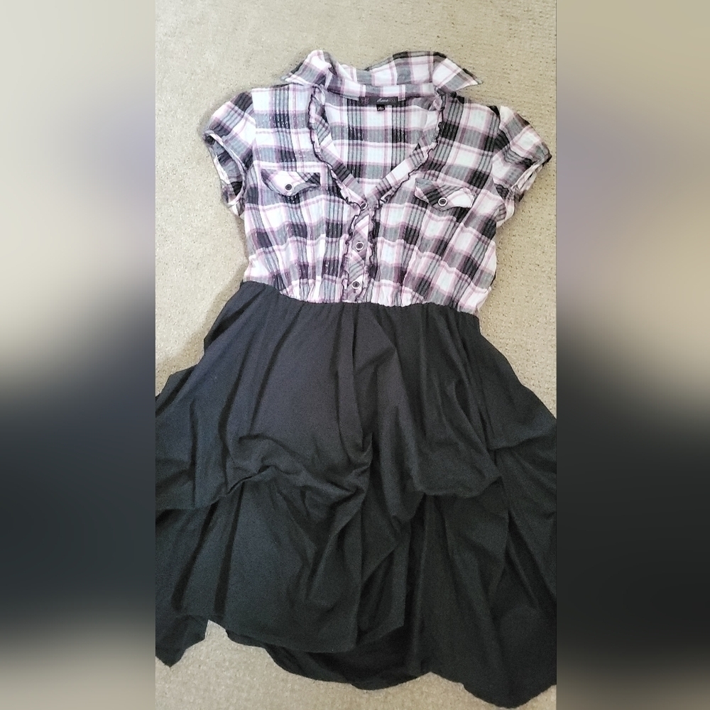Heart & Soul Black & Pink Plaid Ruched Bubble Bottom Dress - Picture 4 of 10